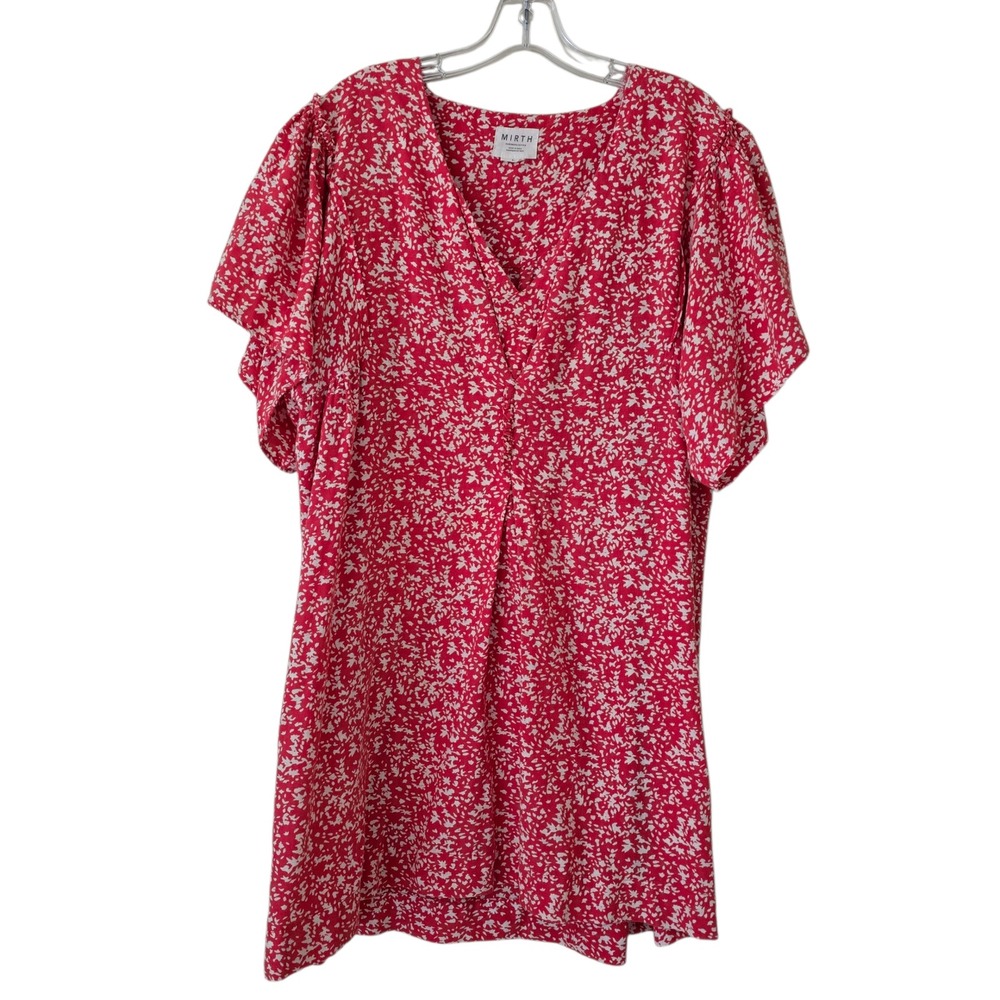 Mirth Dress Womens Small Red Poppy‎ Short Sleeve Cotton V Neck Relaxed Boxy